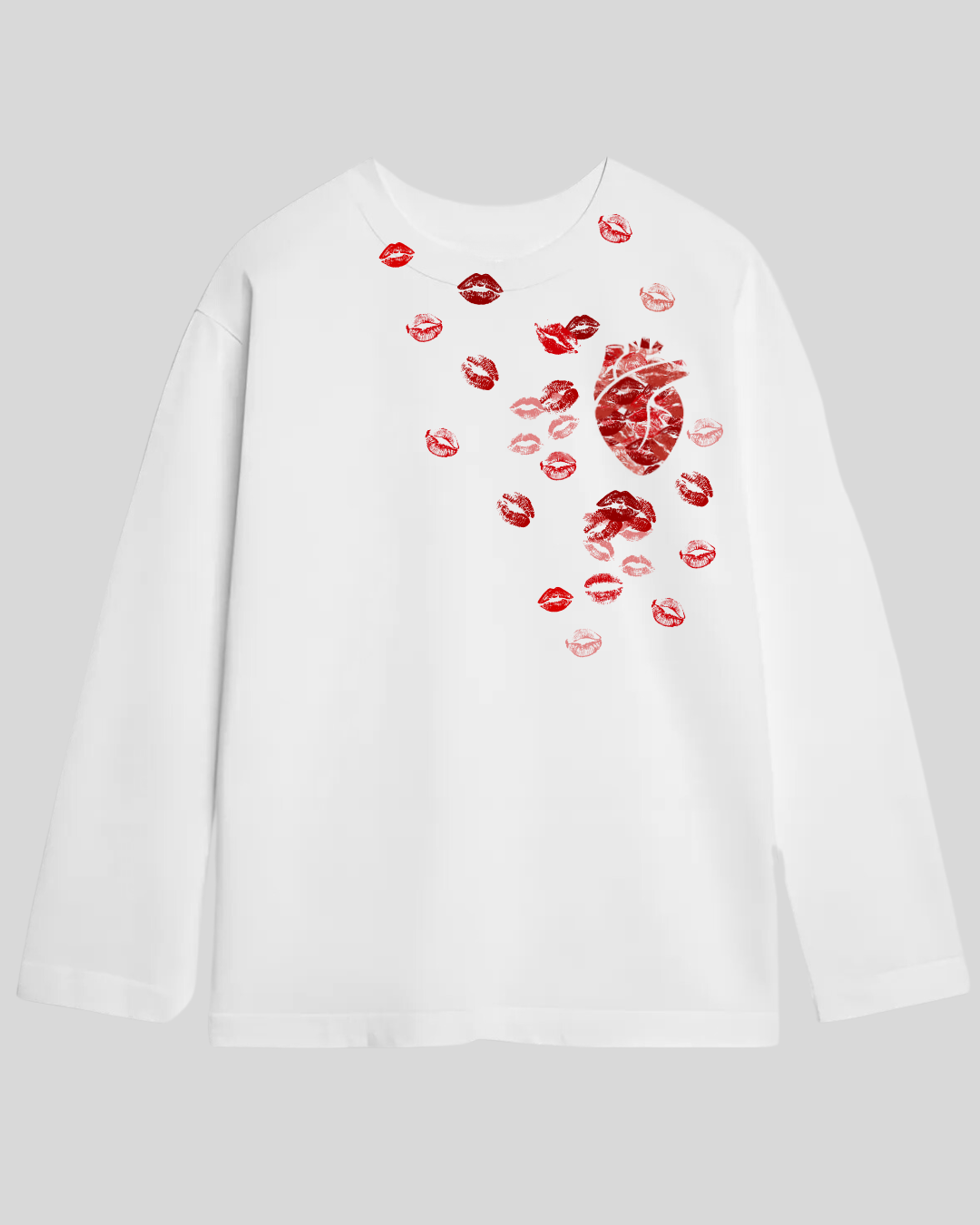Лонг оверсайз білий поцілунки з серцем