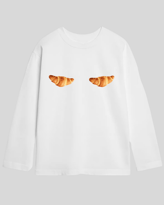 Лонг оверсайз білий два круасана на під грудьми