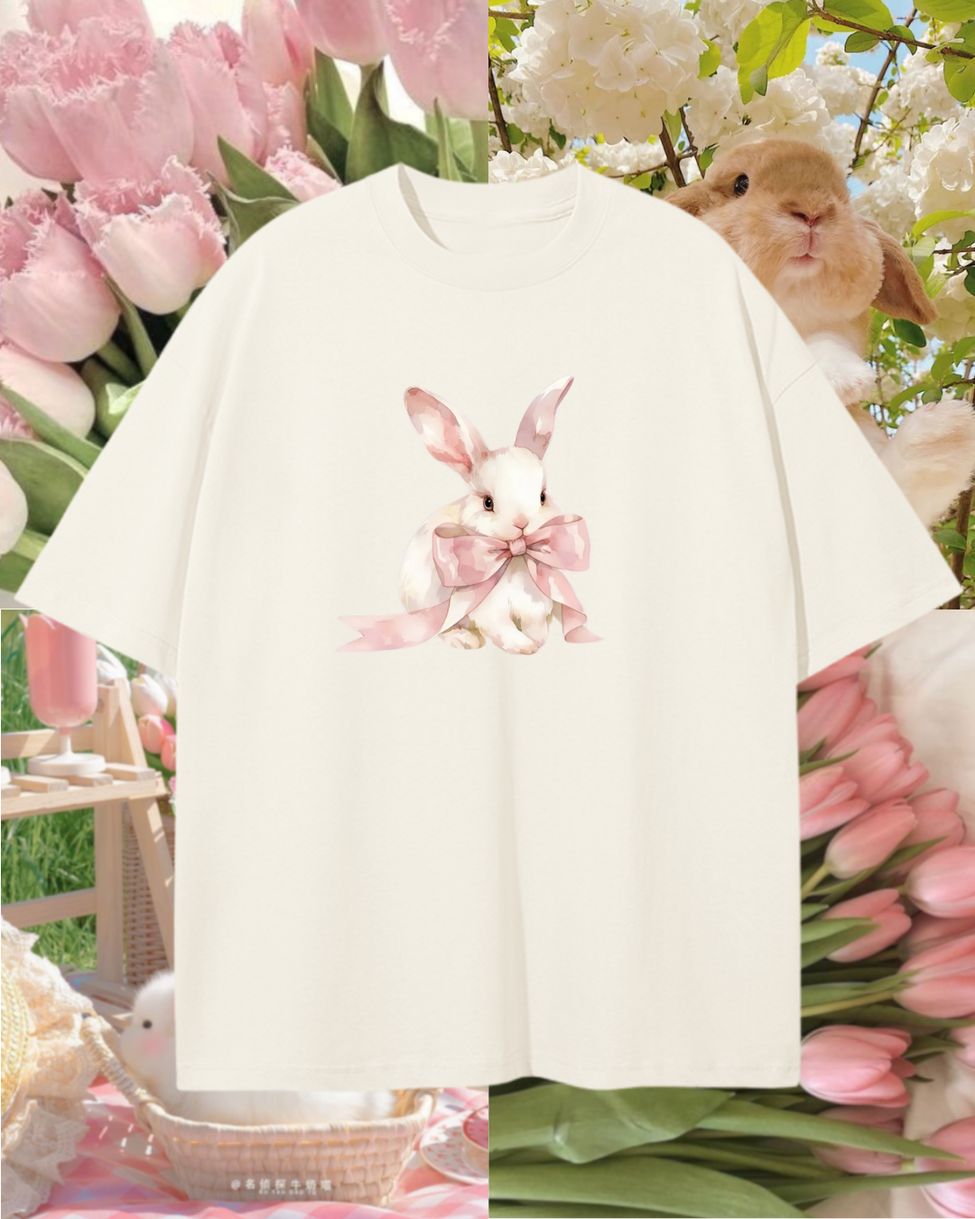Футболка оверсайз шампань зайчик