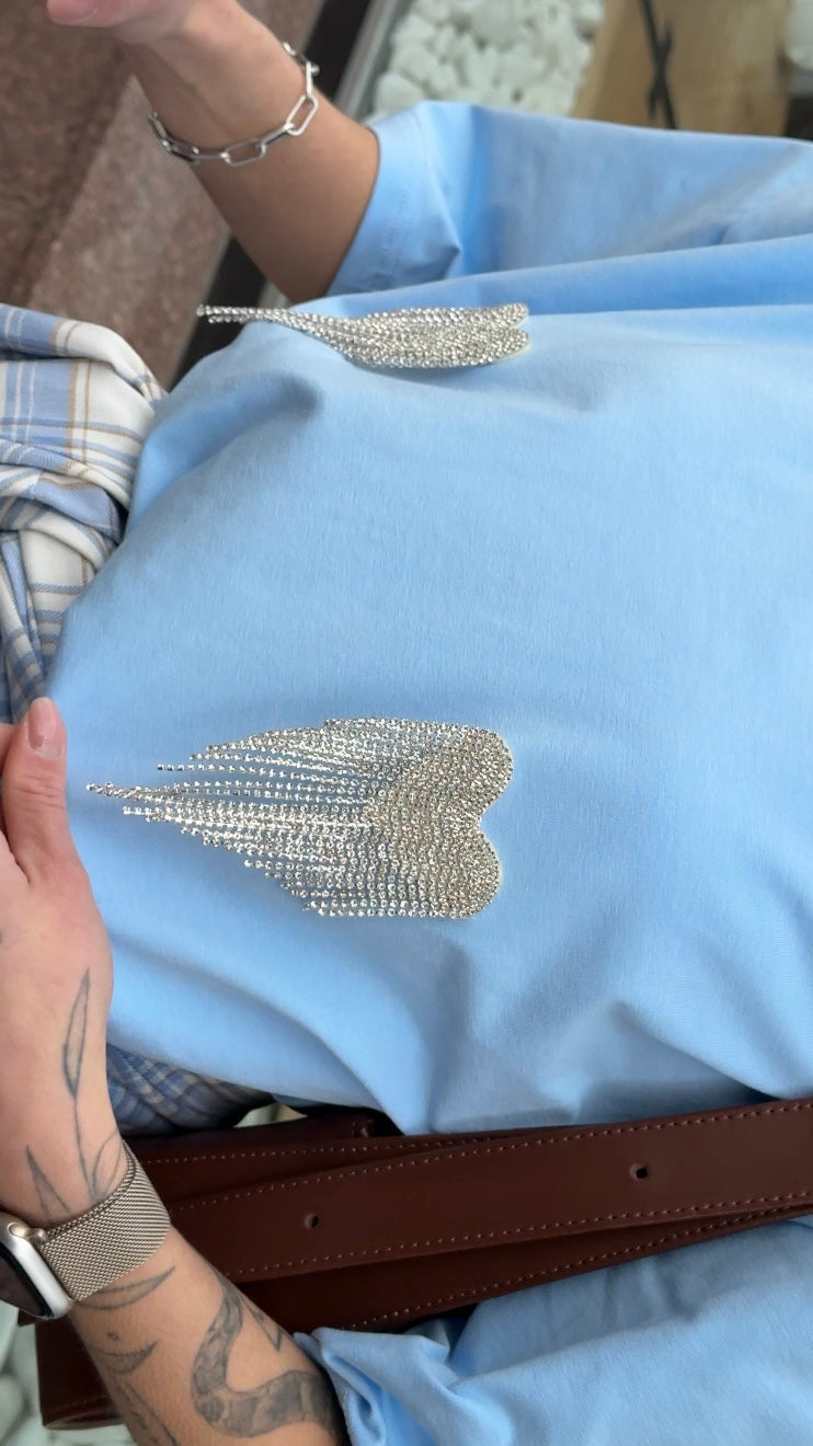 Футболка оверсайз з сердечками з страз