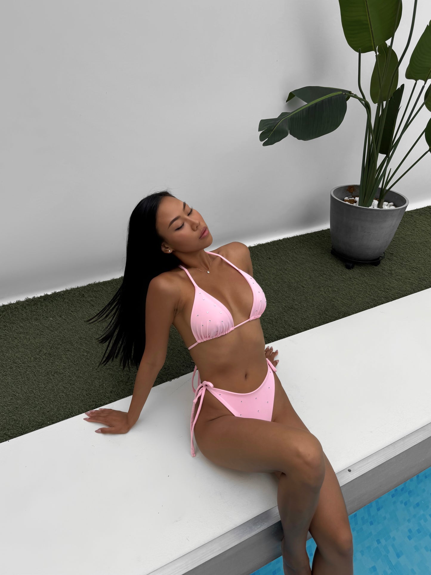 Купальник на завʼязках з стразами