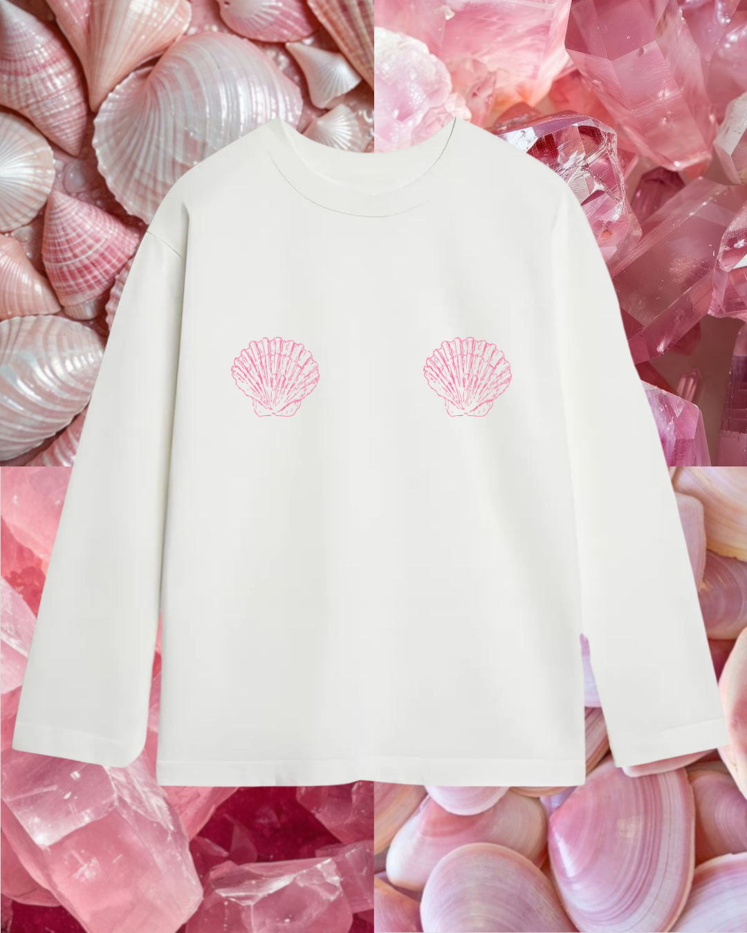 Лонг оверсайз білий мушля рожева принт