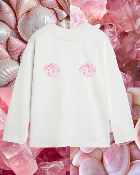 Лонг оверсайз білий мушля рожева принт