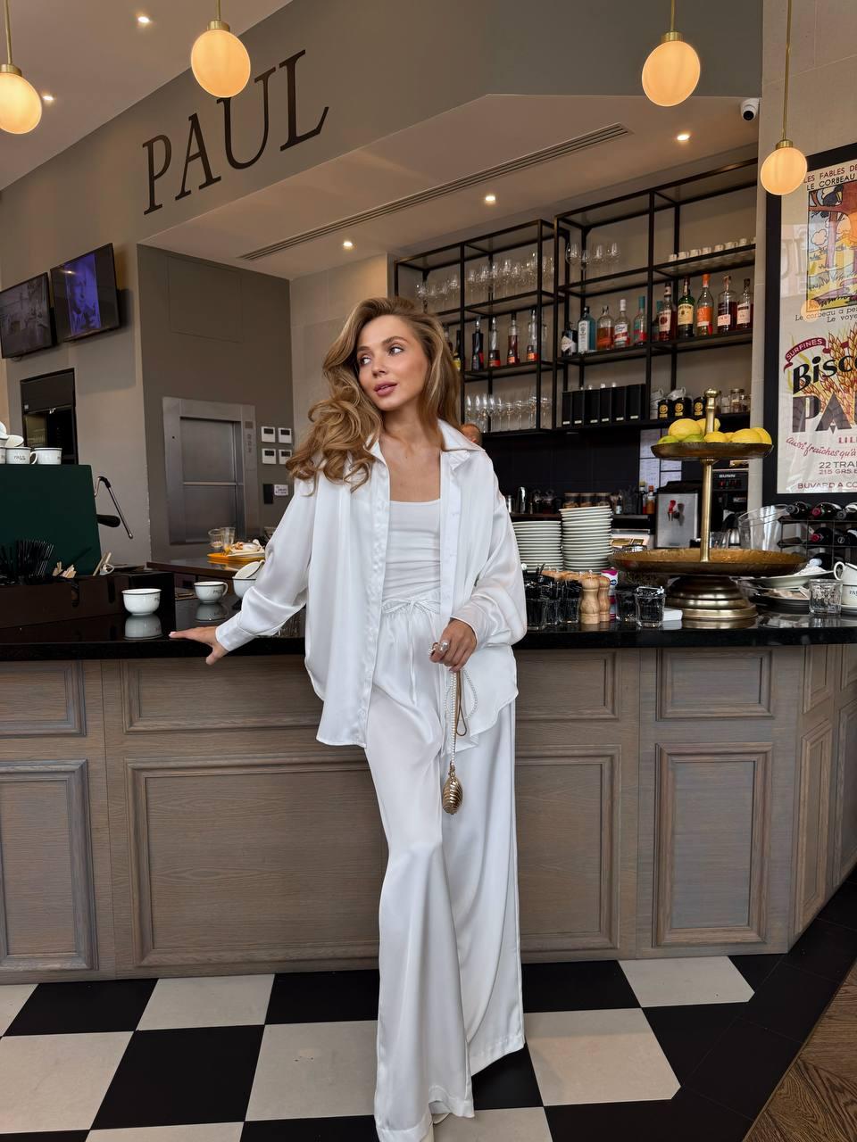 Комплект рубашка сатинова + штани молочні сатинові