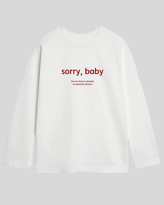 Лонг оверсайз білий sorry baby червоним шрифтом