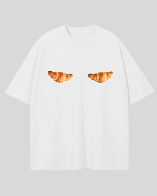 Футболка оверсайз біла два круасана під грудьми 