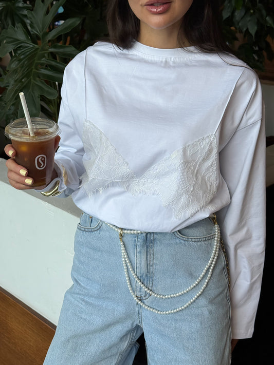 Лонгслів з мереживним ліфом