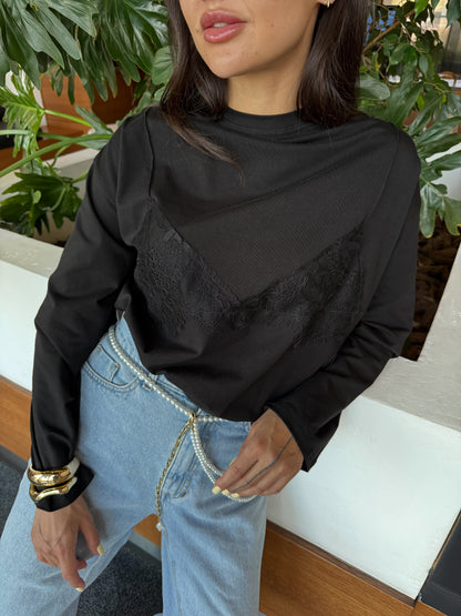 Лонгслів з мереживним ліфом