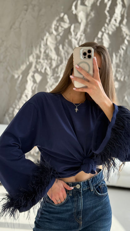 Лонгслів з натуральним страусиним пірʼям