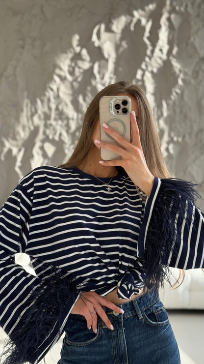 Лонгслів з натуральним страусиним пірʼям