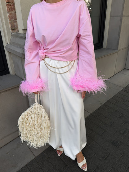 Лонгслів з натуральним страусиним пірʼям