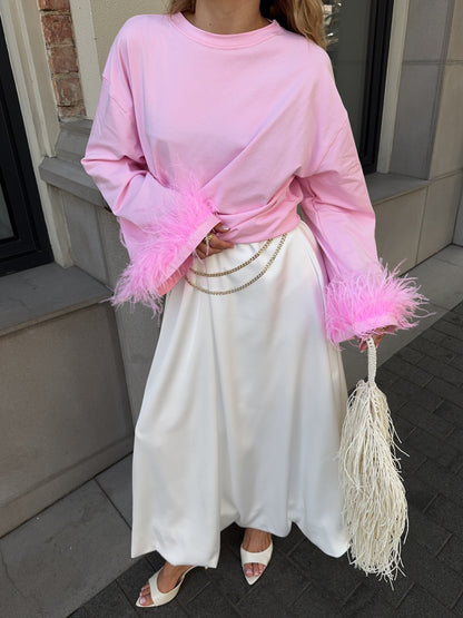 Лонгслів з натуральним страусиним пірʼям