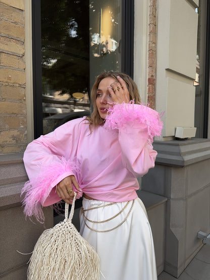 Лонгслів з натуральним страусиним пірʼям