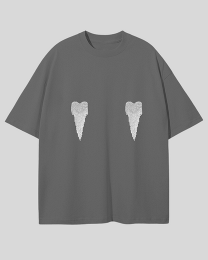 Футболка оверсайз з сердечками з страз