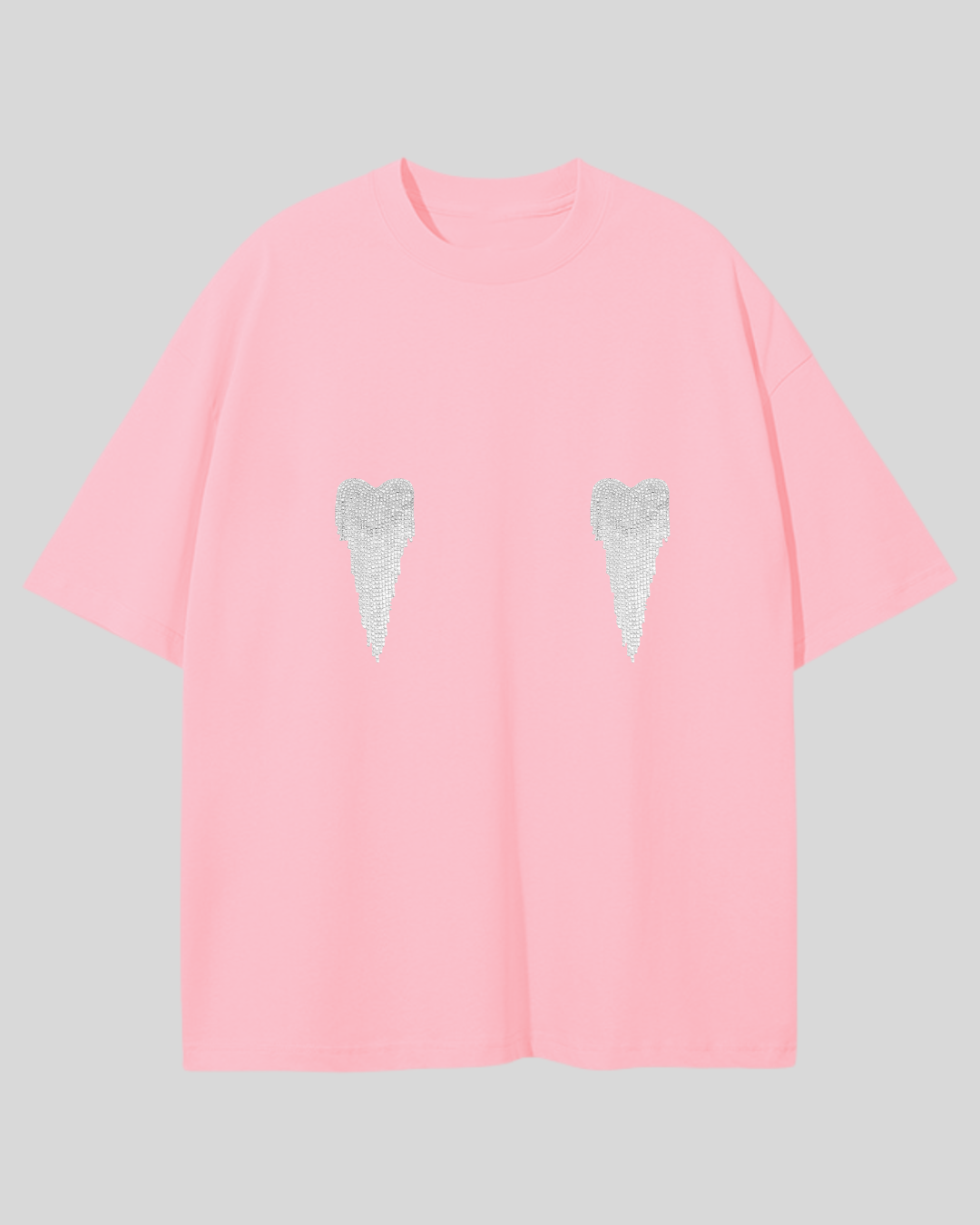 Футболка оверсайз з сердечками з страз