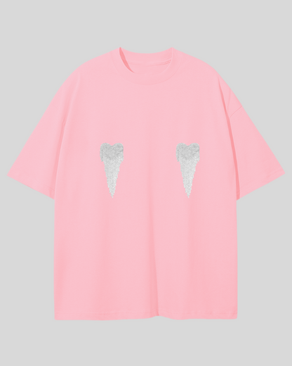 Футболка оверсайз з сердечками з страз