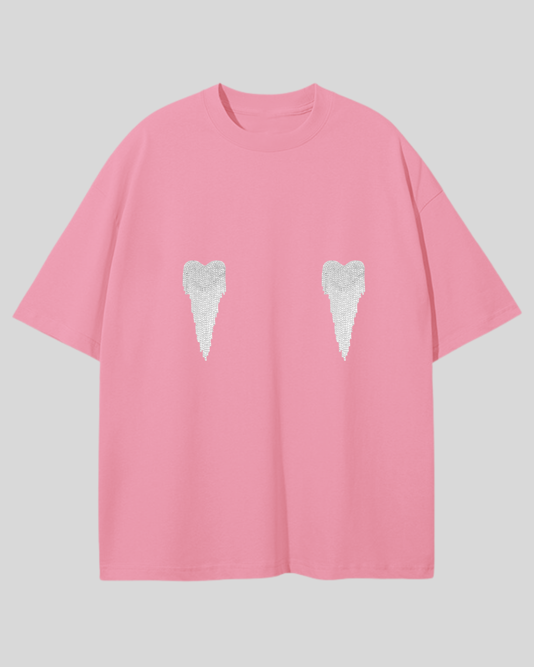 Футболка оверсайз з сердечками з страз