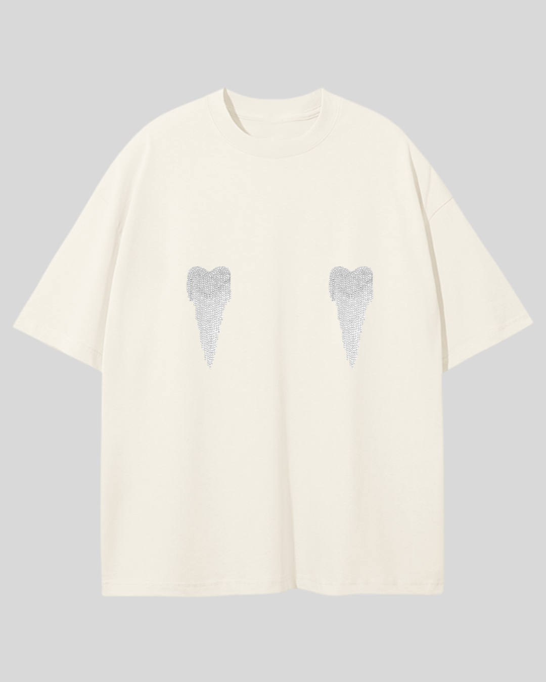 Футболка оверсайз з сердечками з страз