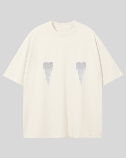 Футболка оверсайз з сердечками з страз