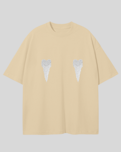 Футболка оверсайз з сердечками з страз