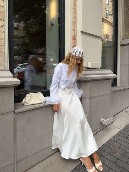 Лонгслів з натуральним страусиним пірʼям