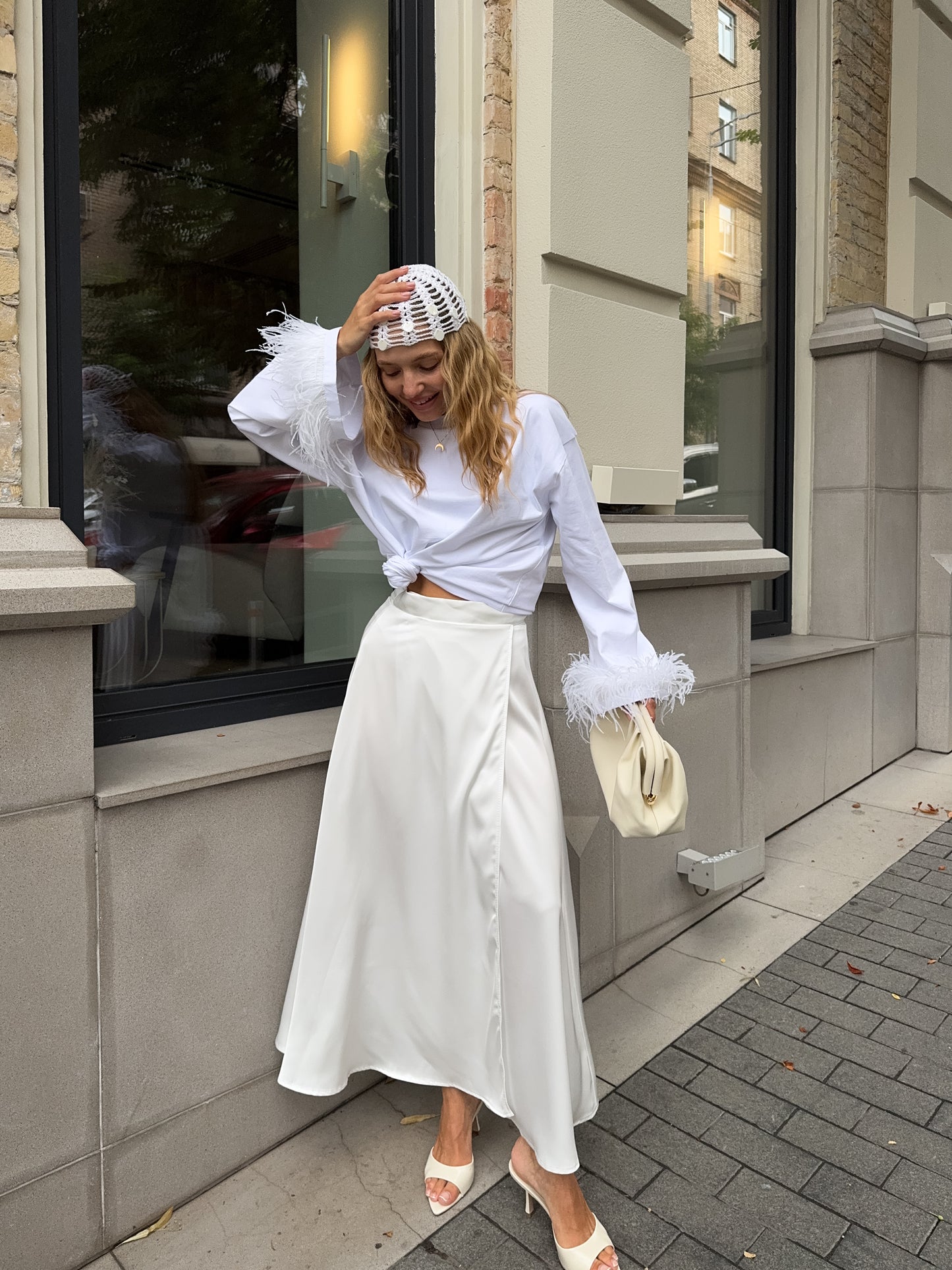 Спідниця сатинова максі на запах