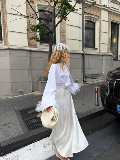 Лонгслів з натуральним страусиним пірʼям