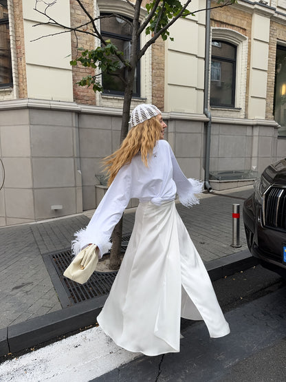 Лонгслів з натуральним страусиним пірʼям