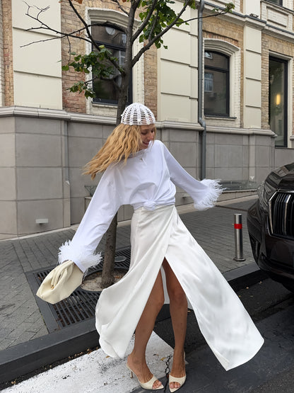 Спідниця сатинова максі на запах