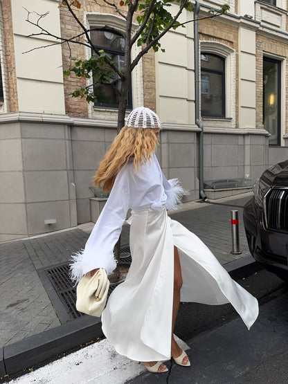 Лонгслів з натуральним страусиним пірʼям