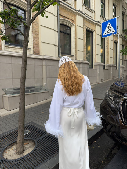 Лонгслів з натуральним страусиним пірʼям