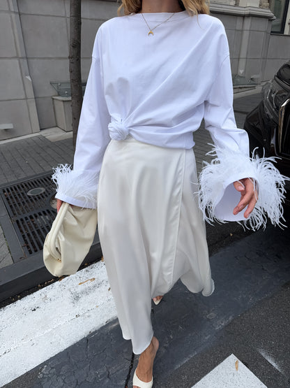 Лонгслів з натуральним страусиним пірʼям