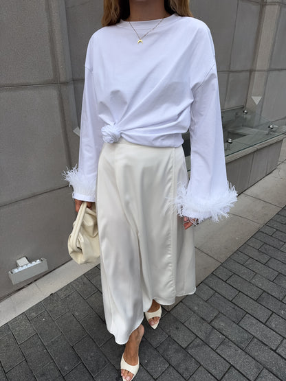 Лонгслів з натуральним страусиним пірʼям