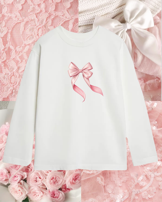 Лонг оверсайз білий рожевий бант 