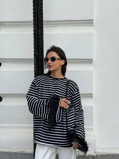 Лонгслів з натуральним страусиним пірʼям