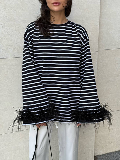 Лонгслів з натуральним страусиним пірʼям